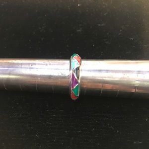Zuni Sterling Silver Multicolor Inlay Ring